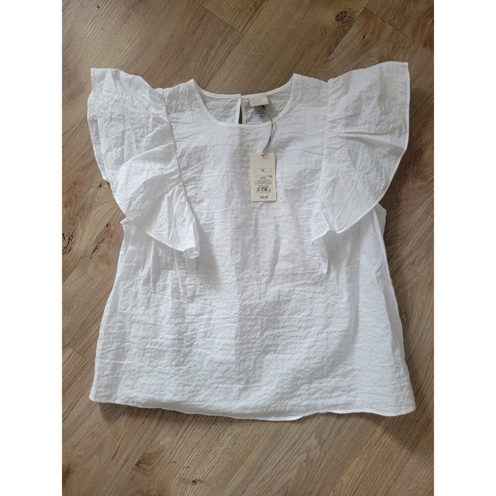 A New Day White Flutter Sleeve Blouse Top Lightweight Concert Western Women's XL